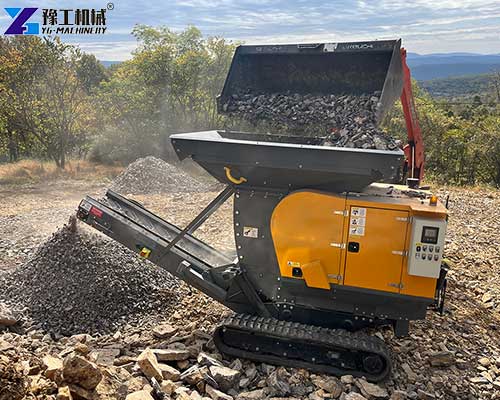 small portable rock crusher is working